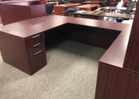 Mahogany U-Shaped Desk w/ Overhead Hutch sideview