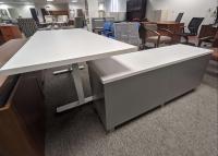 Adjustable desk with credenza grey side