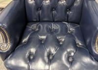 Blue leather reception chair detail