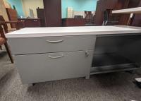 Adjustable desk with credenza grey other side