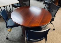 Used Cherry Round Table & Mesh Back Rolling Side Chairs