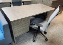 New Single Pedestal Desk & Gray Mesh Back Task Chair