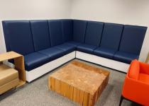 Used Lounge Sectional & Natural Wood Glass Top Coffee Table