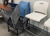 Used Blue Stack Chairs & White Bar-Height Chairs