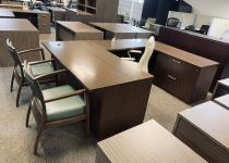 New U-Shaped Desk & Used Teal Side Chairs