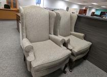 Cream Patterned Wing Back Chairs