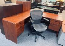 New Cherry L-Shaped Desk & Used Herman Miller Aeron Task Chair