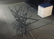 Used Metal Base Glass Top Table