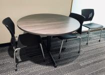 New Round Table & Black Stackable Chairs