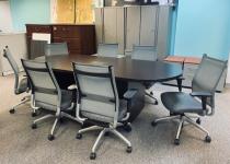 Used Oval Conference Table & Gray Mesh Back Rolling Chairs