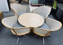 Used Honey Round Table & Side Chairs with Striped Seats