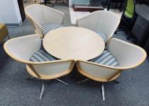 Used Honey Round Table & Side Chairs with Striped Seats
