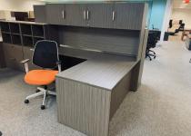 New Desk with Credenza & Hutch, Bookcase, Lateral Files, & Used Orange Mesh Back Task Chair