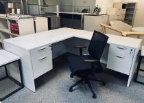New Silver Birch L-Shaped Double Pedestal Desk & Black Mesh Back Task Chair