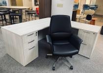New Double Pedestal Silver Birch L-Shaped Desk & Black Conference Chair