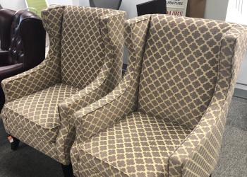 Grey Pattern Wing Back Chairs