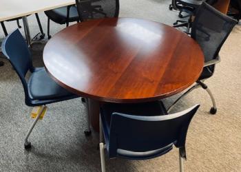 Used Cherry Round Table & Mesh Back Rolling Side Chairs