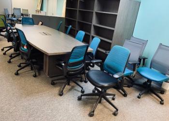 Used Blue & Gray Mesh Back Task Chairs & Conference Table