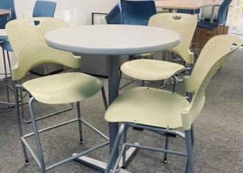 Used White Cafe Table & Canary Yellow Cafe Chairs