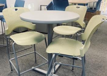 Used White Cafe Table & Canary Yellow Cafe Chairs