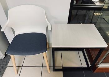 Used White Side Chair with Gray Seat & New Side Table