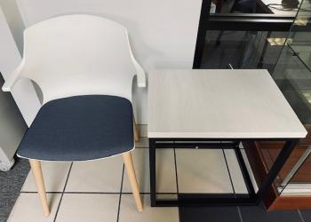 Used White Side Chair with Gray Seat & New Side Table