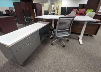 Adjustable desk with credenza grey