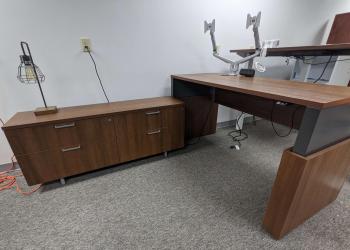 Adjustable desk and credenza wood