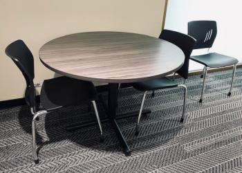 New Round Table & Black Stackable Chairs