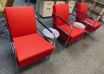 Used Red Side Chairs & Gray Side Tables