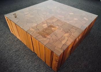 Used Wood Coffee Table with Glass Top