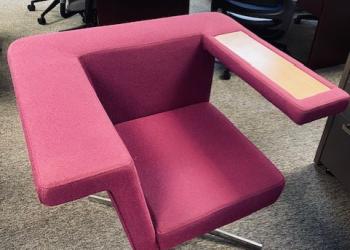 Used Red Lounge Chair with Desk Top Arm