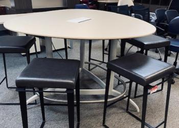 New Honey Cafe Table & Used Gray Cafe Stools