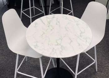 Used White Marble Top Cafe Table & White Cafe Stools