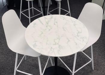 Used White Marble Top Cafe Table & White Cafe Stools