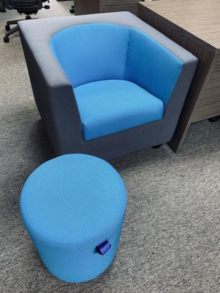 Used Blue Lounge Chair with Matching Ottoman