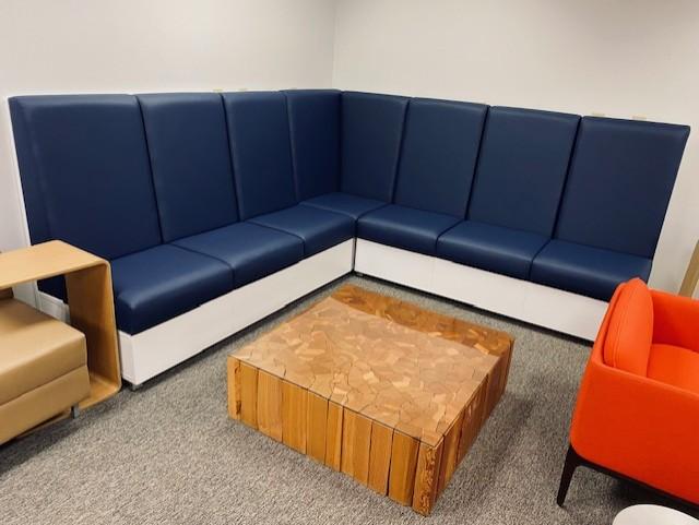 Used Lounge Sectional & Natural Wood Glass Top Coffee Table