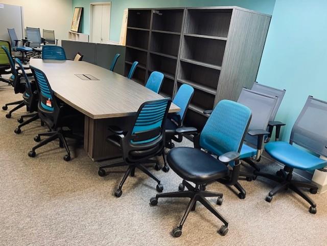 Used Blue & Gray Mesh Back Task Chairs & Conference Table