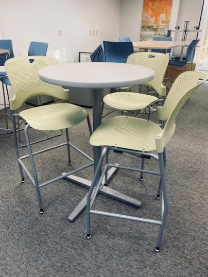 Used White Cafe Table & Canary Yellow Cafe Chairs