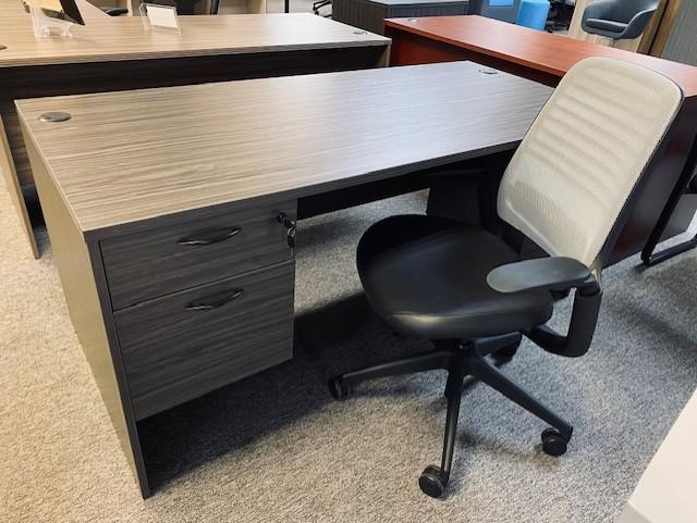 New Double Pedestal Desk & Used Task Chair with White Mesh Back