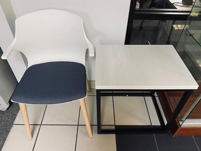 Used White Side Chair with Gray Seat & New Side Table