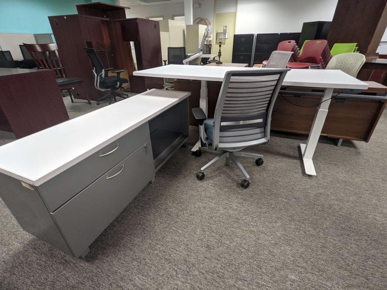 Adjustable desk with credenza grey