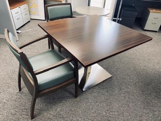 Used Chestnut Square Top Table & Turquoise Side Chairs