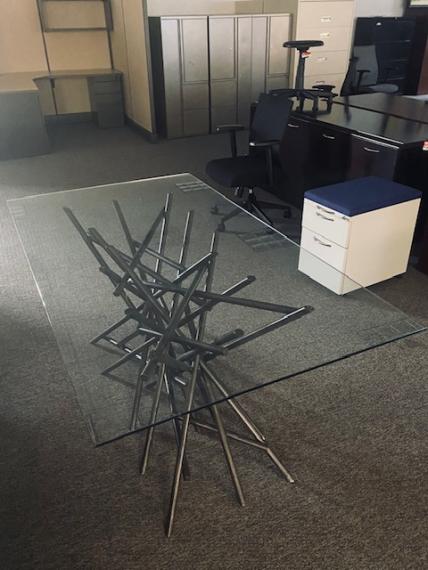 Used Metal Base Glass Top Table