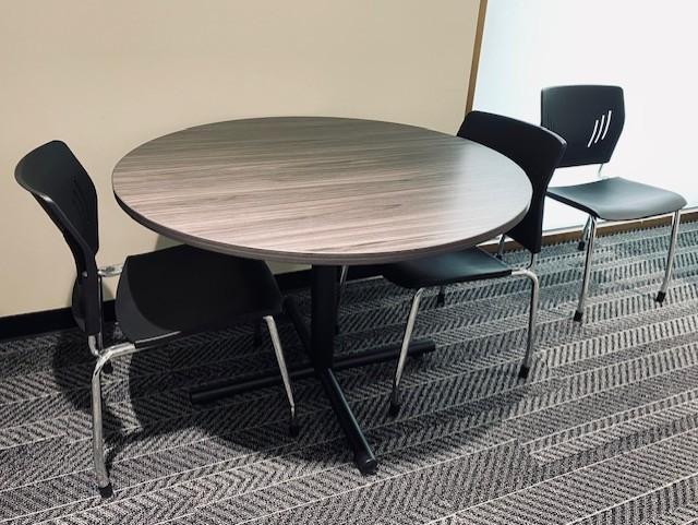 New Round Table & Black Stackable Chairs