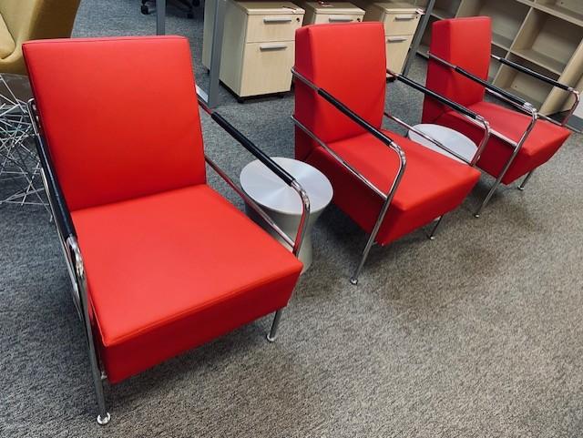 Used Red Side Chairs & Gray Side Tables
