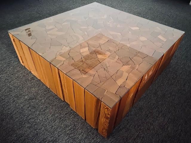 Used Wood Coffee Table with Glass Top