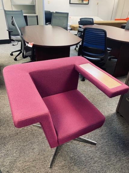 Used Red Lounge Chair with Desk Top Arm