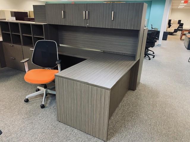 New Desk with Credenza & Hutch, Bookcase, Lateral Files, & Used Orange Mesh Back Task Chair