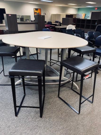 New Honey Cafe Table & Used Gray Cafe Stools